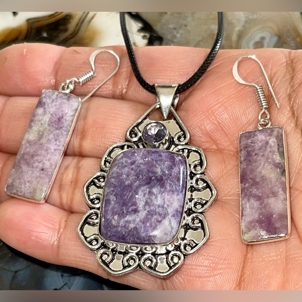 “The Peace Stone” Lepidolite Pendant & Earrings Set